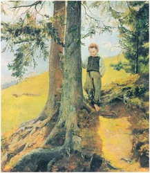 Garçon fermier au bord de la forêt